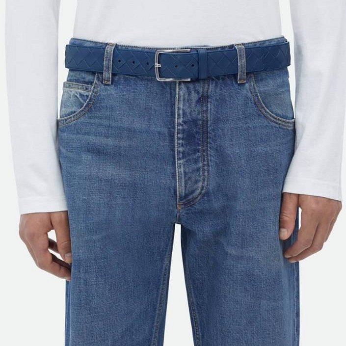 💎Han's house精品服飾💎 BOTTEGA VENETA BV 藍 編織 皮帶 真皮 寬3cm 原價20800-5