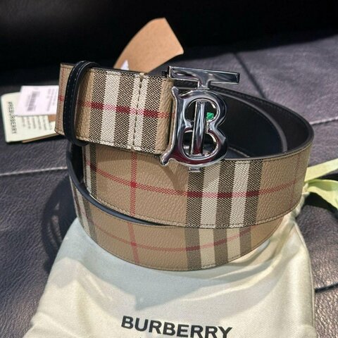 💎Han's house精品服飾💎Burberry TB 小牛皮 皮帶 格紋 寬4 現貨 原價14900 0 直購
