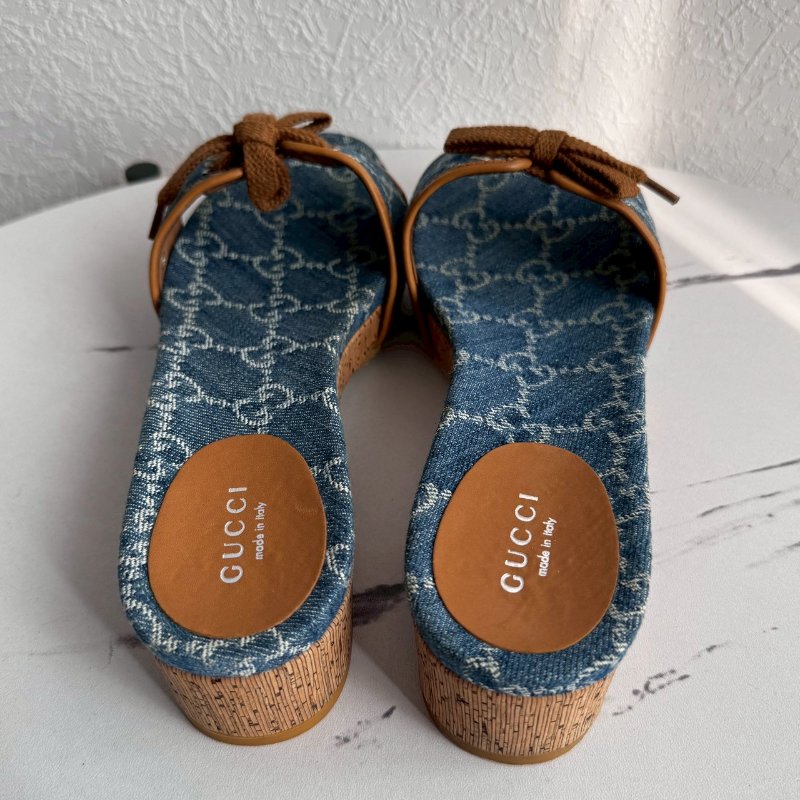 ❤️‍🔥不能沒這雙❤️‍🔥GUCCI 牛仔布綁帶厚底涼鞋-6