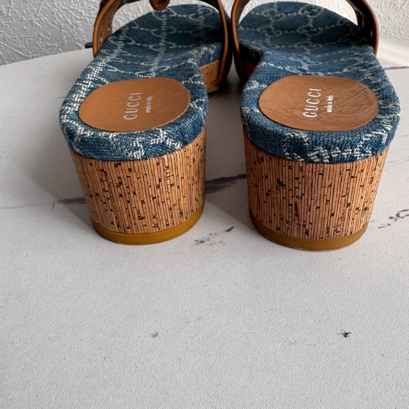 ❤️‍🔥不能沒這雙❤️‍🔥GUCCI 牛仔布綁帶厚底涼鞋-7