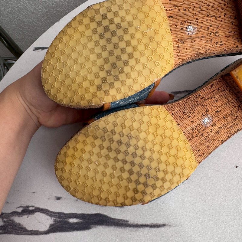 ❤️‍🔥不能沒這雙❤️‍🔥GUCCI 牛仔布綁帶厚底涼鞋-9