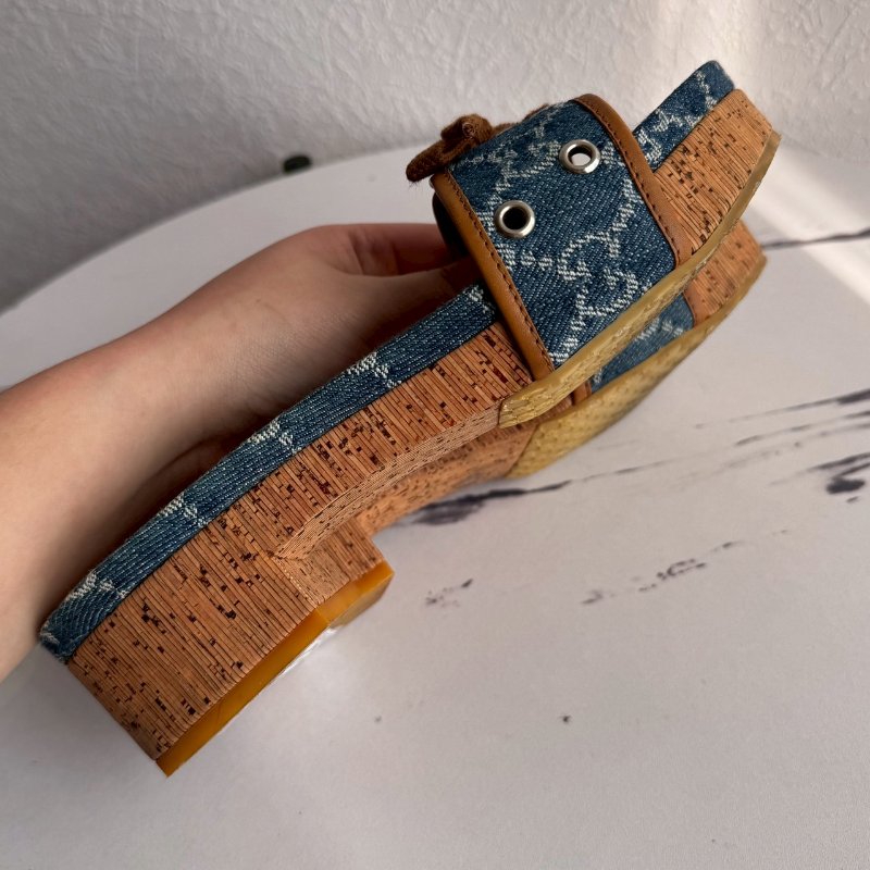 ❤️‍🔥不能沒這雙❤️‍🔥GUCCI 牛仔布綁帶厚底涼鞋-11