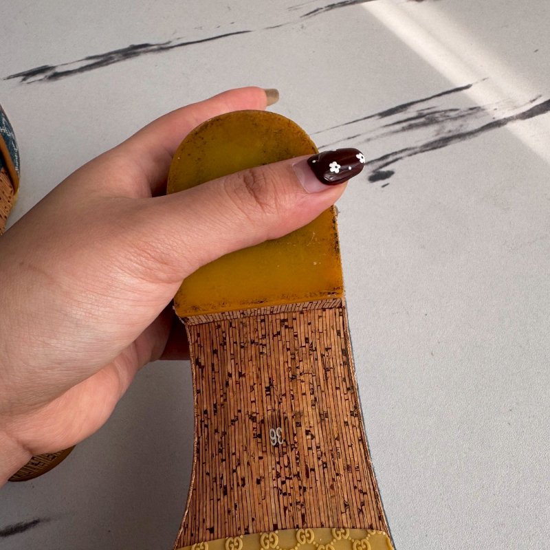 ❤️‍🔥不能沒這雙❤️‍🔥GUCCI 牛仔布綁帶厚底涼鞋-12