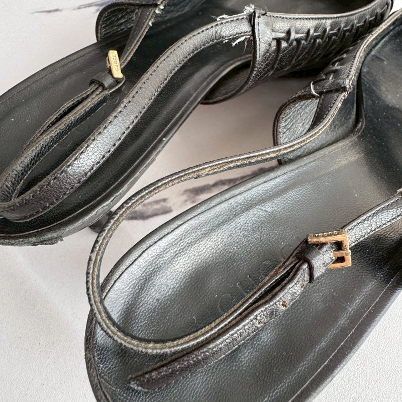 💥可休閒可正式 GUCCI 黑色尖頭竹節低跟鞋-4