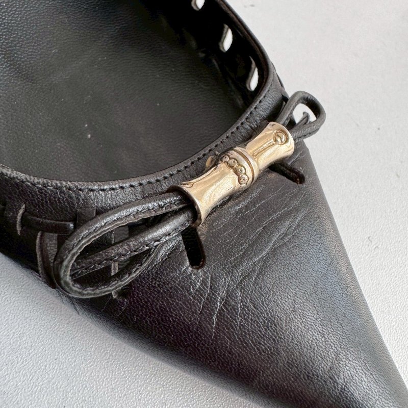 💥可休閒可正式 GUCCI 黑色尖頭竹節低跟鞋-6