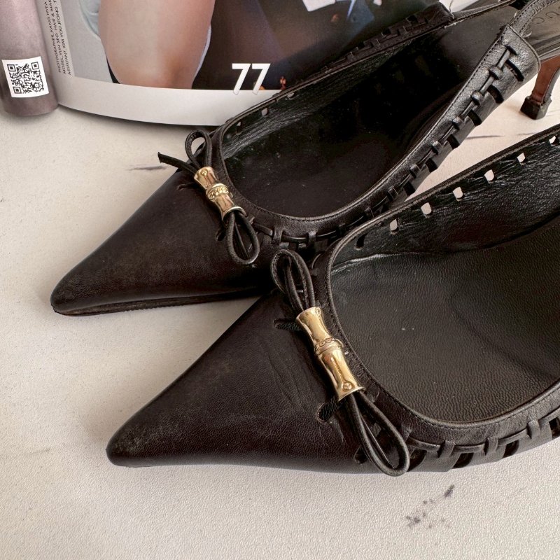 💥可休閒可正式 GUCCI 黑色尖頭竹節低跟鞋-7