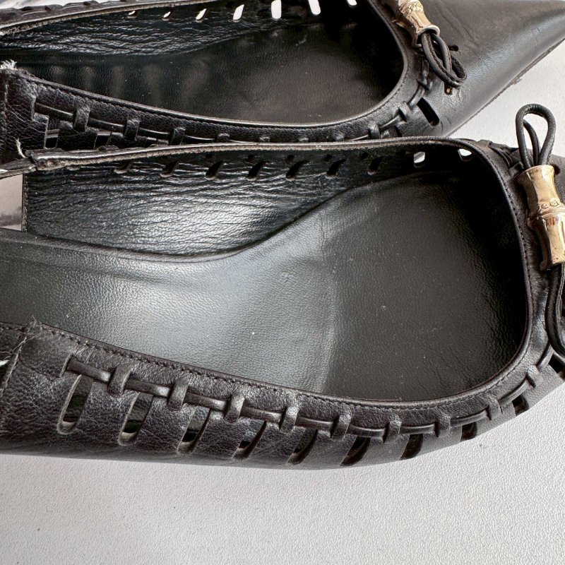 💥可休閒可正式 GUCCI 黑色尖頭竹節低跟鞋-8