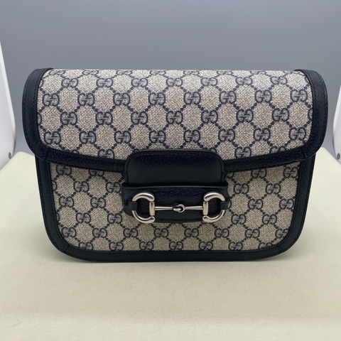99新古馳/Gucci  1955系列 復古銀扣馬銜扣老花帆布拼皮革 尺寸25x 18x 8cm