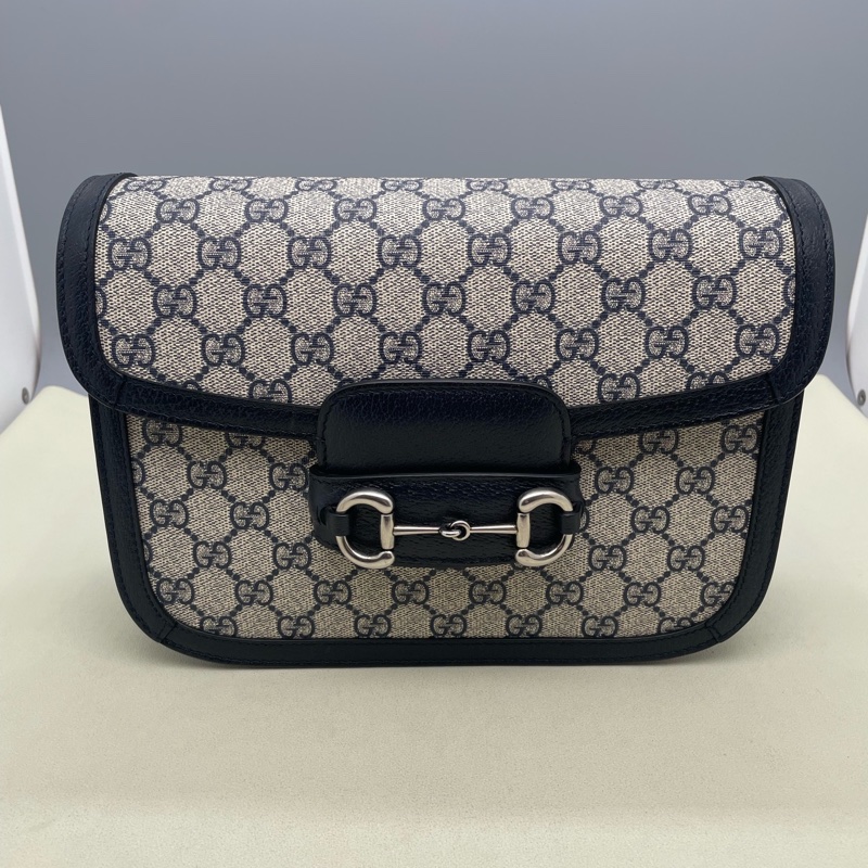 99新古馳/Gucci 1955系列 復古銀扣馬銜扣老花帆布拼皮革 尺寸25x 18x 8cm-0