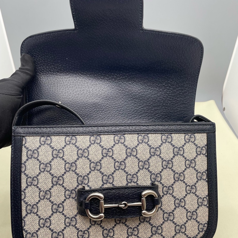 99新古馳/Gucci 1955系列 復古銀扣馬銜扣老花帆布拼皮革 尺寸25x 18x 8cm-3