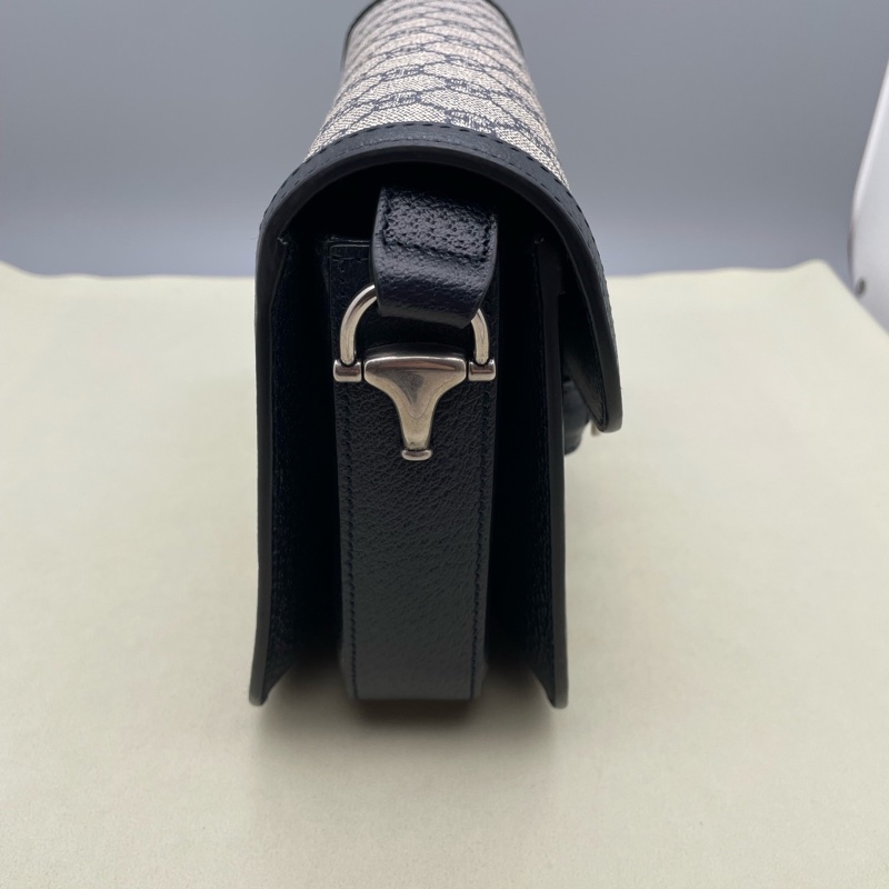 99新古馳/Gucci 1955系列 復古銀扣馬銜扣老花帆布拼皮革 尺寸25x 18x 8cm-7