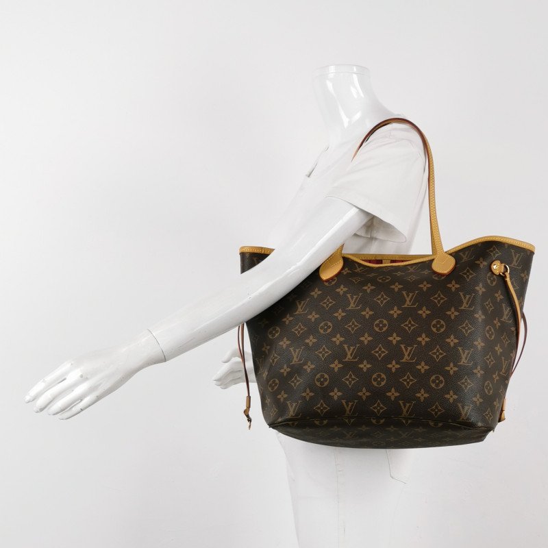 Louis Vuitton (LV)Neverfull中號植鞣革Monogram印花束帶單肩包晶片款-1