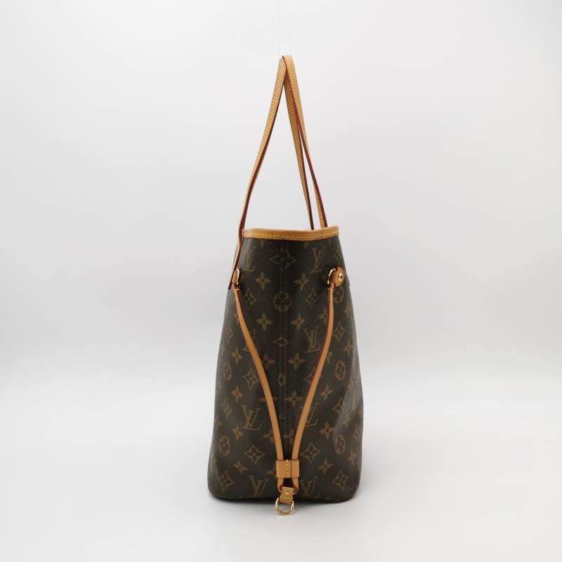 Louis Vuitton (LV)Neverfull中號植鞣革Monogram印花束帶單肩包晶片款-3