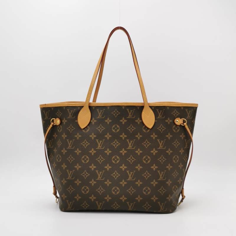 Louis Vuitton (LV)Neverfull中號植鞣革Monogram印花束帶單肩包晶片款-4