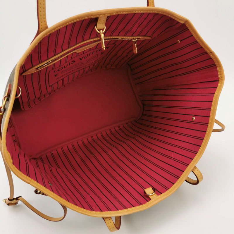 Louis Vuitton (LV)Neverfull中號植鞣革Monogram印花束帶單肩包晶片款-6