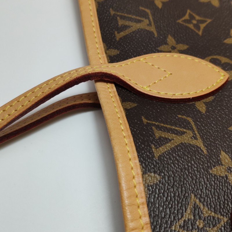 Louis Vuitton (LV)Neverfull中號植鞣革Monogram印花束帶單肩包晶片款-17