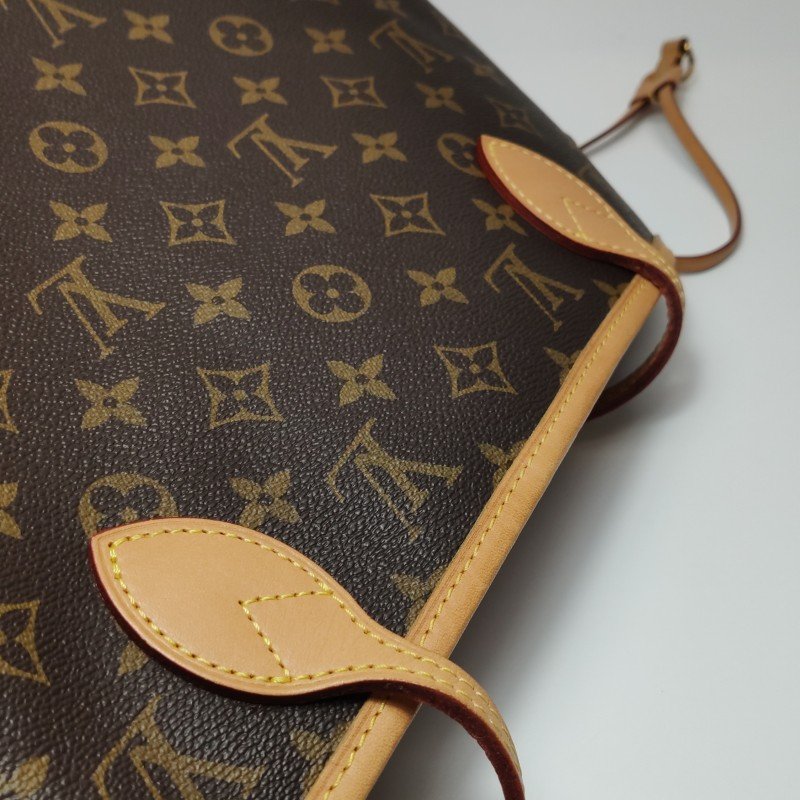 Louis Vuitton (LV)Neverfull中號植鞣革Monogram印花束帶單肩包晶片款-19