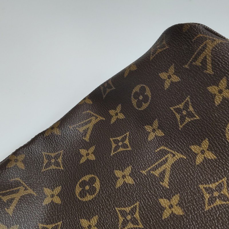 Louis Vuitton (LV)Neverfull中號植鞣革Monogram印花束帶單肩包晶片款-21
