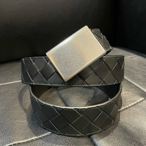 💎Han's house精品服飾💎BOTTEGA VENETA BV 黑色 編織 皮帶 真皮 意大利製 寬3.5cm