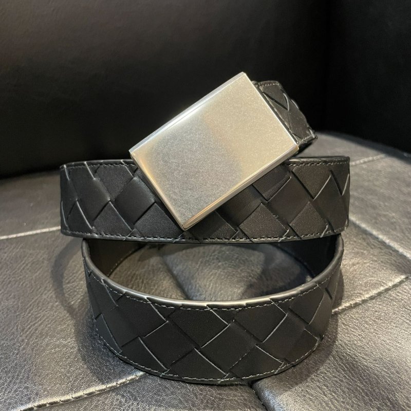 💎Han's house精品服飾💎BOTTEGA VENETA BV 黑色 編織 皮帶 真皮 意大利製 寬3.5cm-0