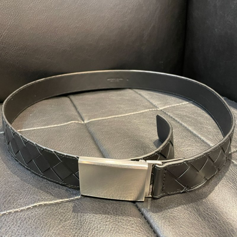 💎Han's house精品服飾💎BOTTEGA VENETA BV 黑色 編織 皮帶 真皮 意大利製 寬3.5cm-1