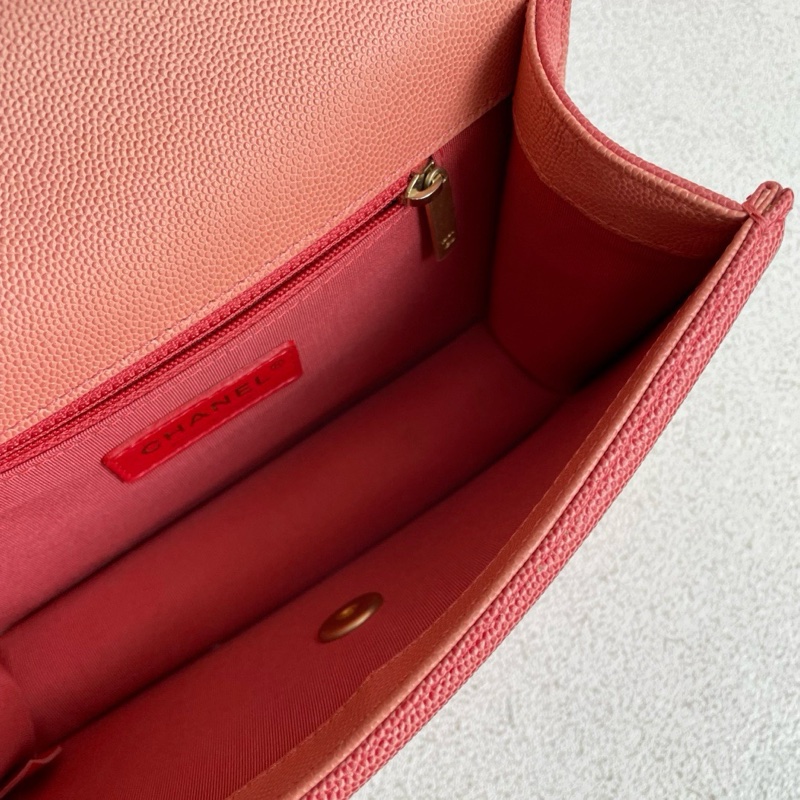 CHANEL 香奈兒珊瑚色荔枝皮雙C金扣手袋 經典菱格紋設計 荔枝紋牛皮 27開 22*14*5 附件：卡-6