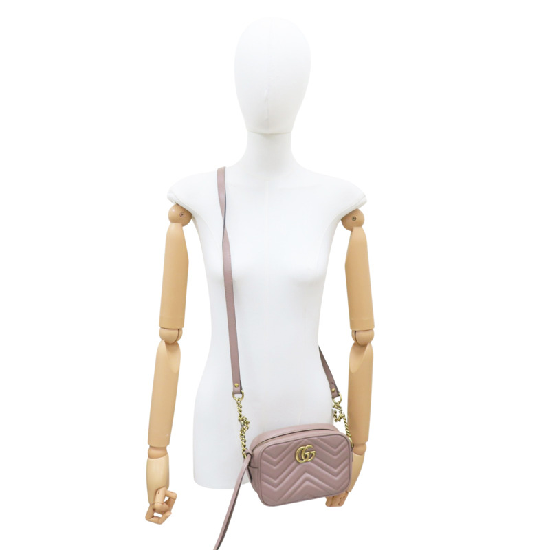 裸色 牛皮 GG Marmont Mini 肩背包【GUCCI 古馳】 448065-8