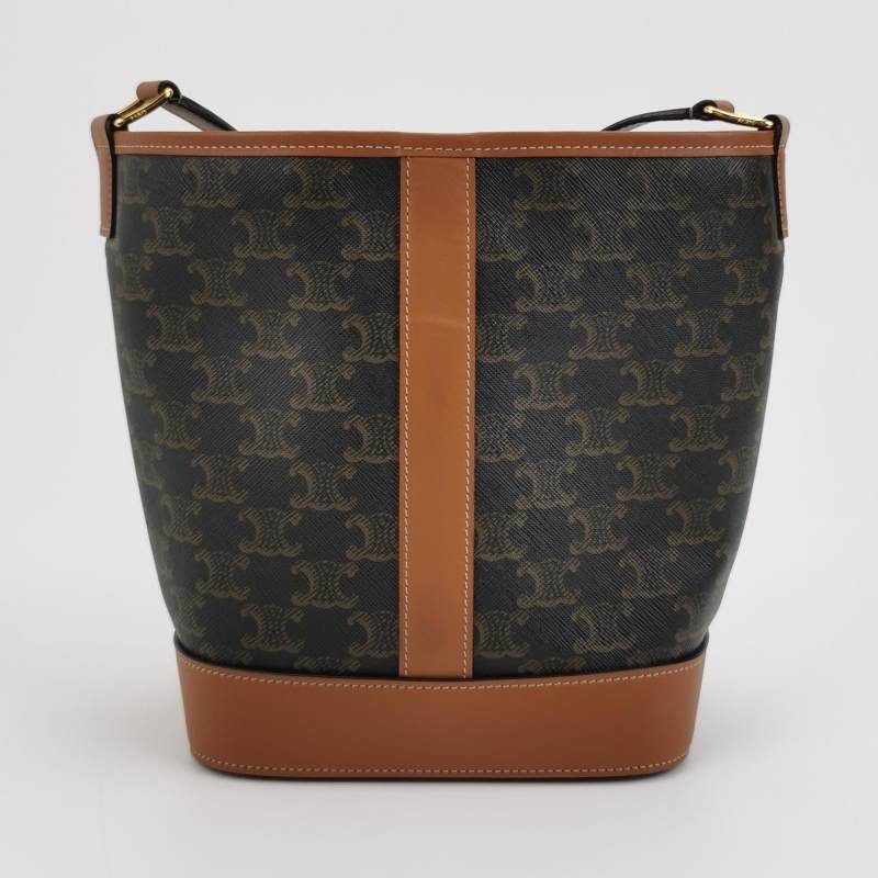 Celine Triomphe Canvas標誌印花牛皮標誌印花斜背包單肩包-4