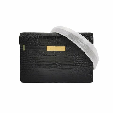 Saint Laurent Manhattan牛皮鱷魚紋純色金屬鎖 扣單肩包