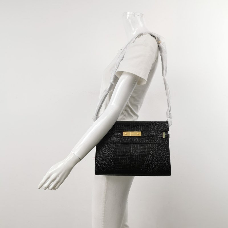 Saint Laurent Manhattan牛皮鱷魚紋純色金屬鎖 扣單肩包-1