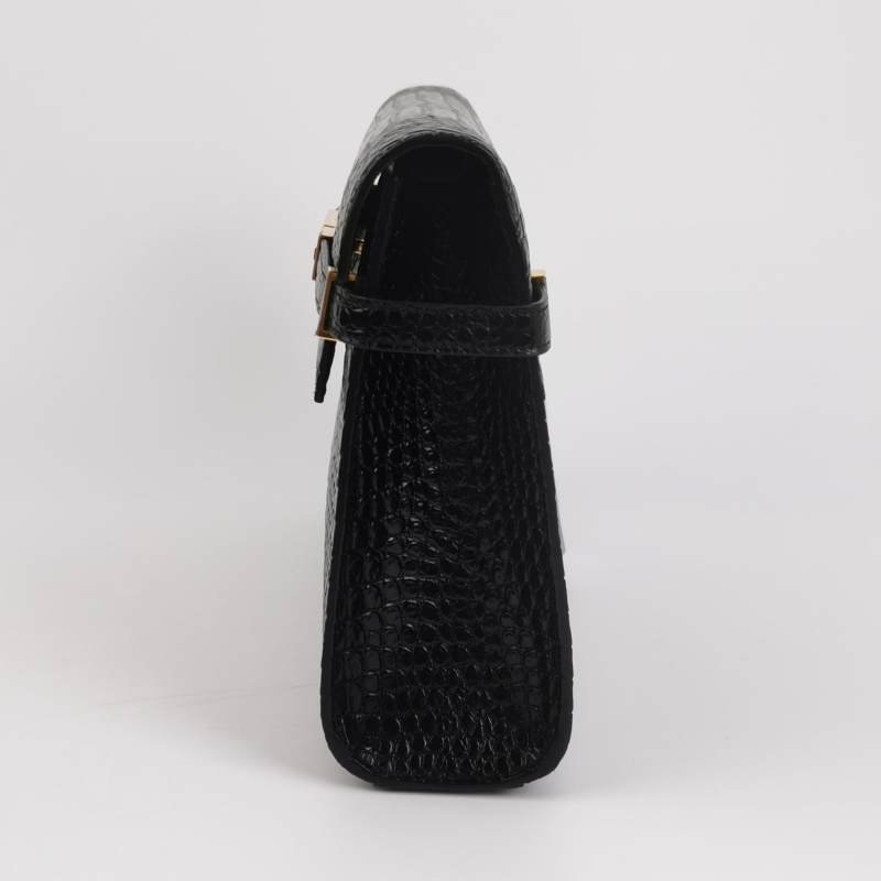 Saint Laurent Manhattan牛皮鱷魚紋純色金屬鎖 扣單肩包-2