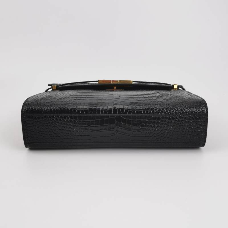 Saint Laurent Manhattan牛皮鱷魚紋純色金屬鎖 扣單肩包-5