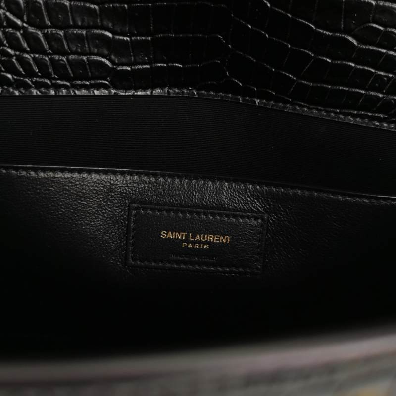 Saint Laurent Manhattan牛皮鱷魚紋純色金屬鎖 扣單肩包-7