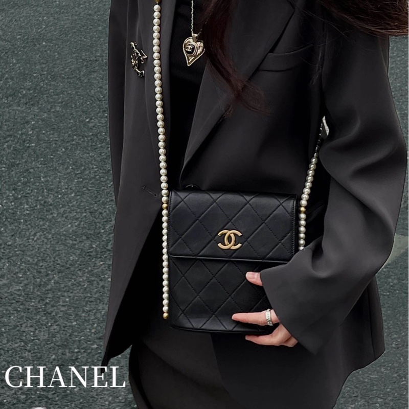 Chanel香奈儿黑金珍珠链条hobo-5