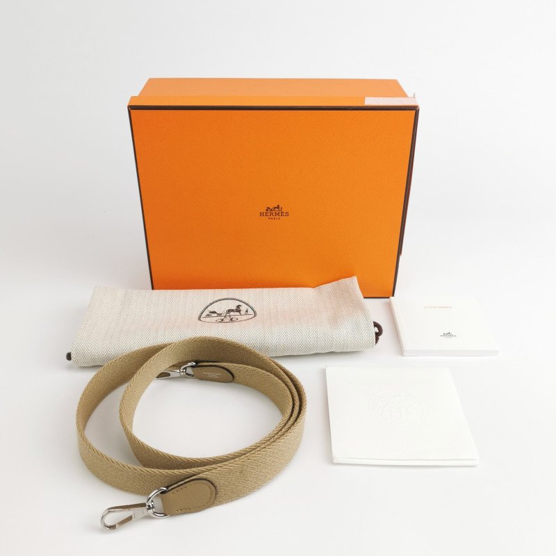 Hermes Evelyne 16鏤空斜背包單肩包Clemence(TC)牛皮銀扣1C塵土色K刻-8