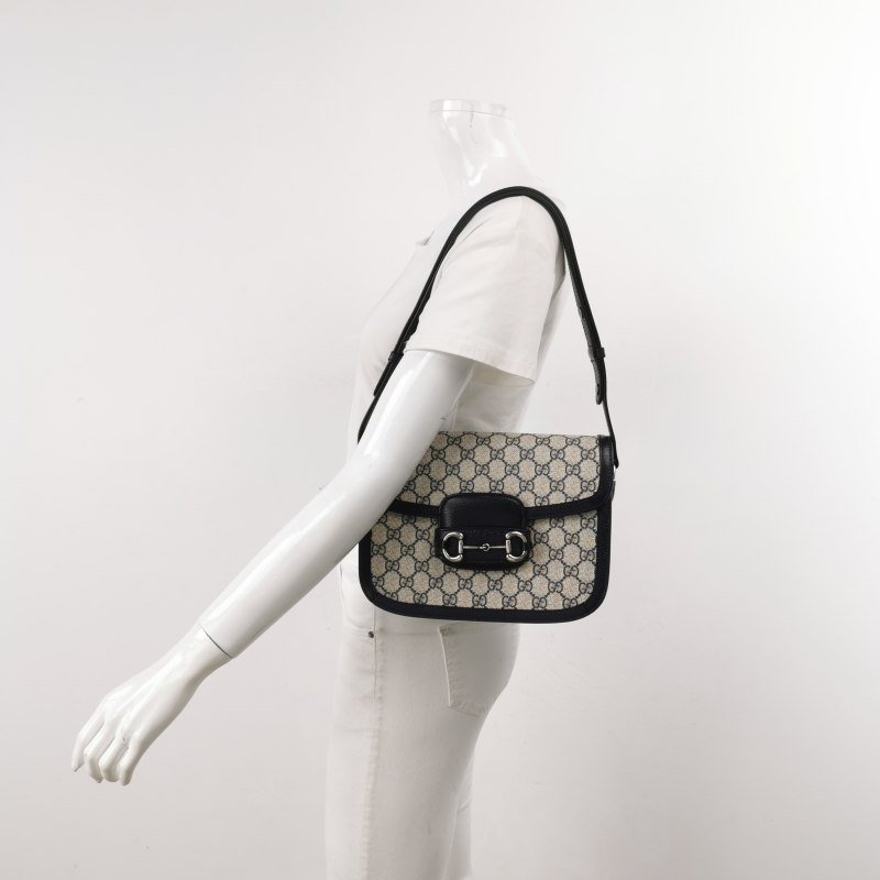 Gucci1955小號牛皮GG老花馬銜扣單肩包-1