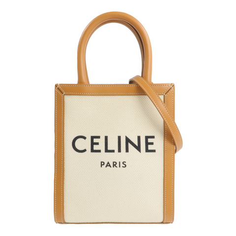 CELINE 帆布/牛皮皮革Mini Cabas Vertical金扣手挽肩背兩用袋