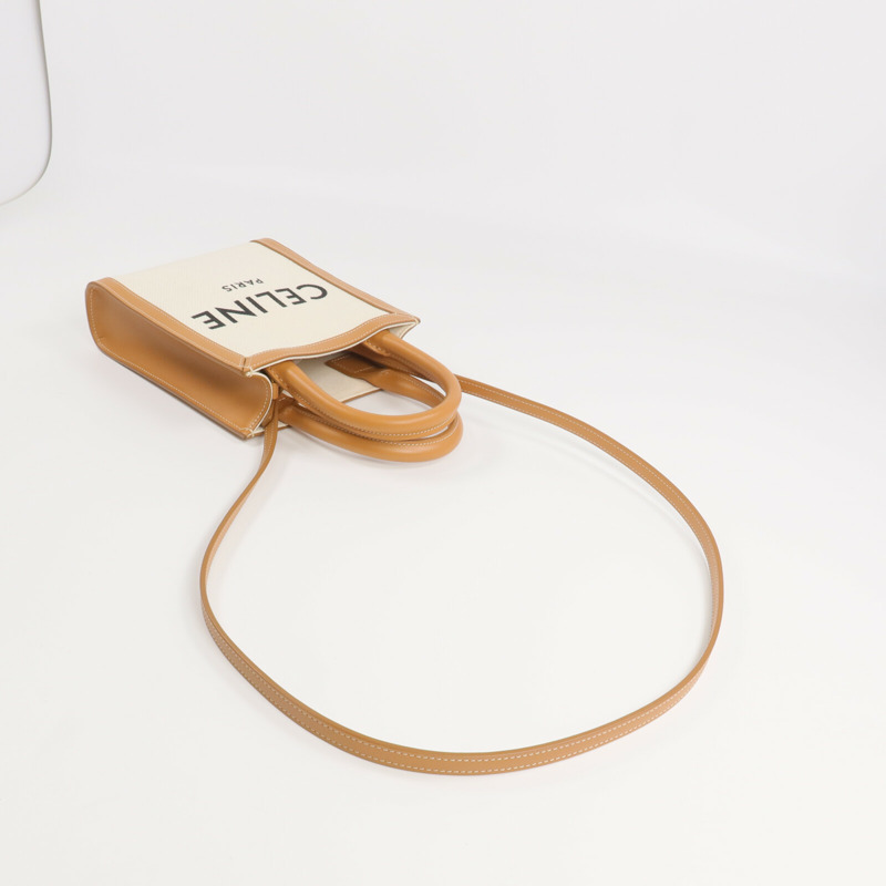 CELINE 帆布/牛皮皮革Mini Cabas Vertical金扣手挽肩背兩用袋-4
