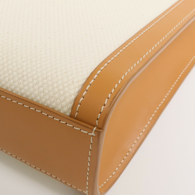 CELINE 帆布/牛皮皮革Mini Cabas Vertical金扣手挽肩背兩用袋-7