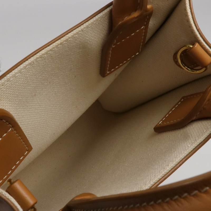 CELINE 帆布/牛皮皮革Mini Cabas Vertical金扣手挽肩背兩用袋-10