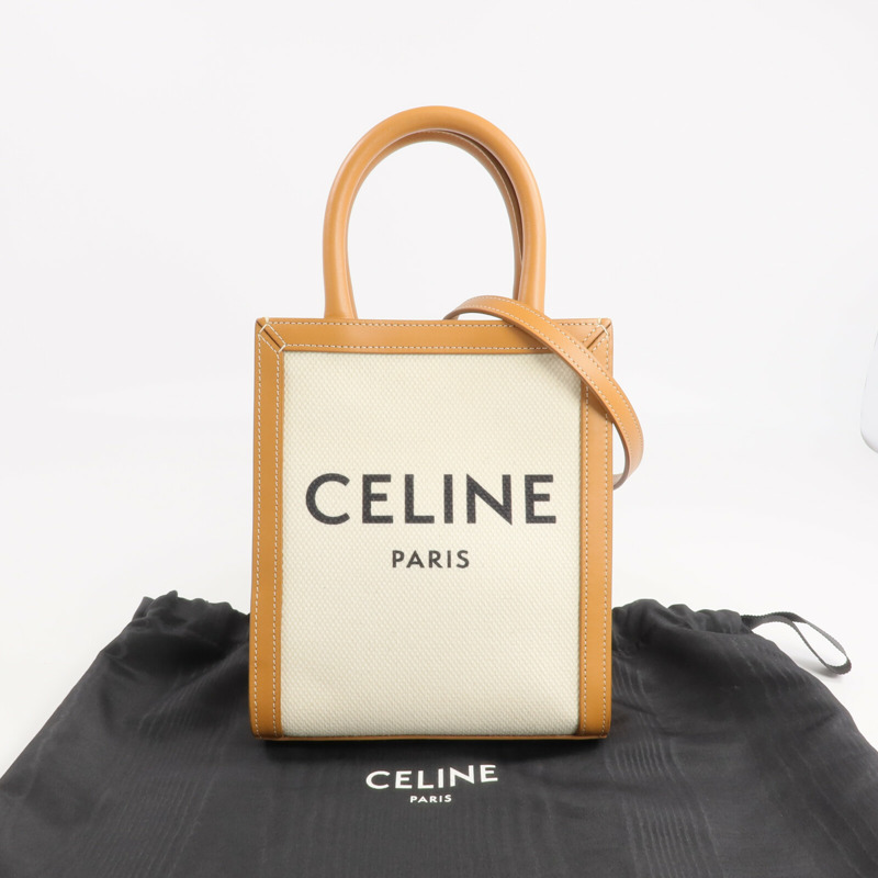 CELINE 帆布/牛皮皮革Mini Cabas Vertical金扣手挽肩背兩用袋-12