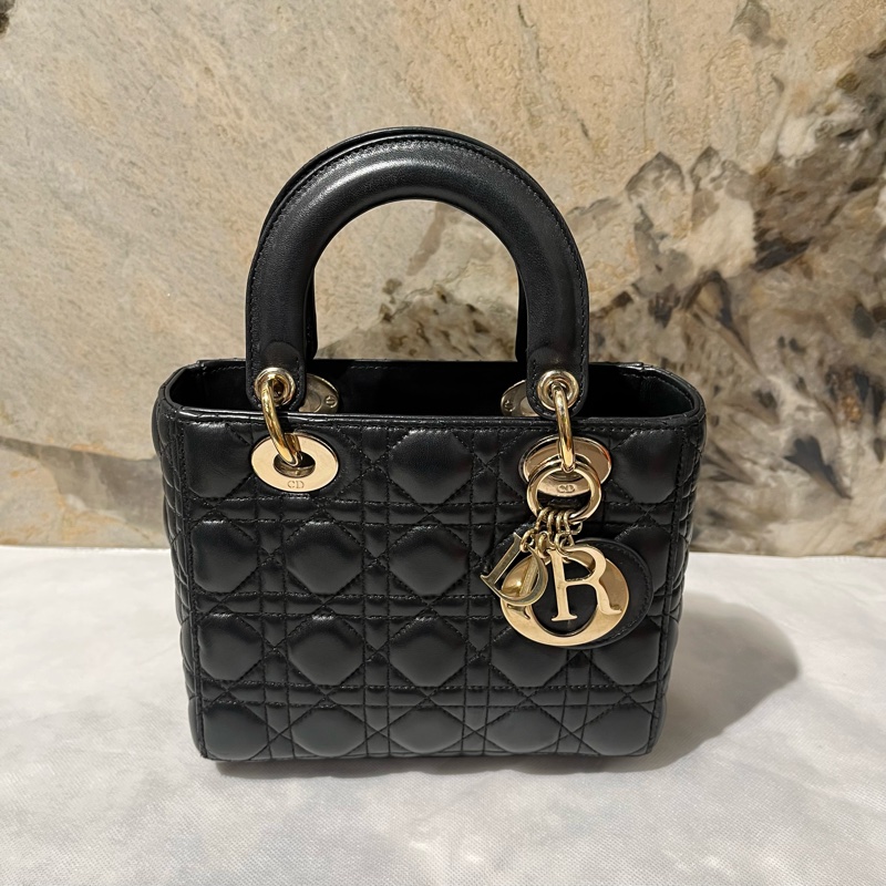 Dior黑金羊皮5*4黛妃包-0