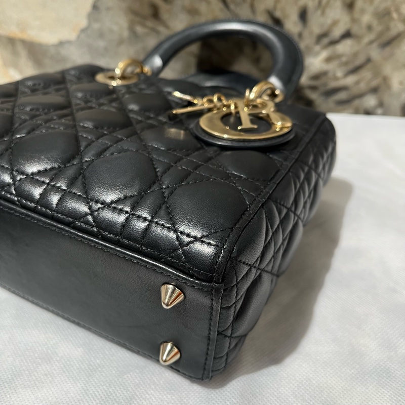 Dior黑金羊皮5*4黛妃包-4