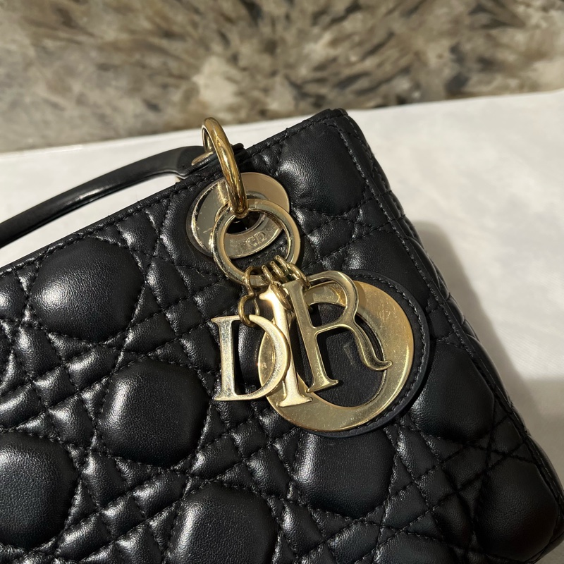 Dior黑金羊皮5*4黛妃包-7