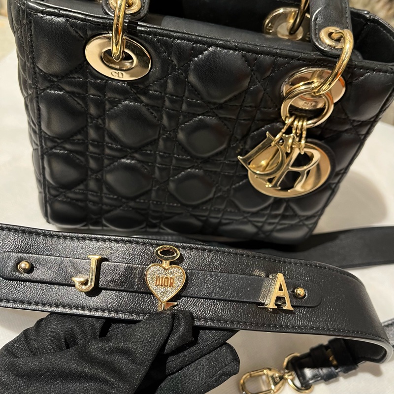 Dior黑金羊皮5*4黛妃包-9