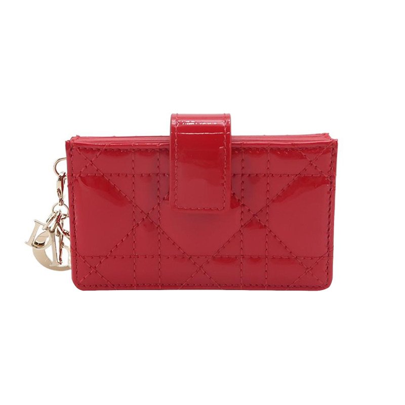 Dior Lady Dior戴妃包漆皮純色藤格紋字母Logo吊飾卡包-0