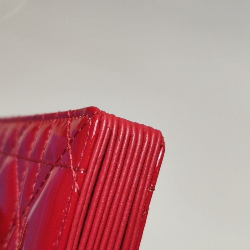 Dior Lady Dior戴妃包漆皮純色藤格紋字母Logo吊飾卡包-9