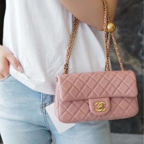 CHANEL香奈兒 🧥冷調玫瑰粉金球 CF大mini鏈條包 尺寸：20*13*7