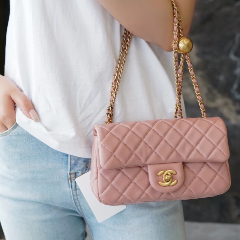 CHANEL香奈兒 🧥冷調玫瑰粉金球 CF大mini鏈條包 尺寸:20*13*7-0