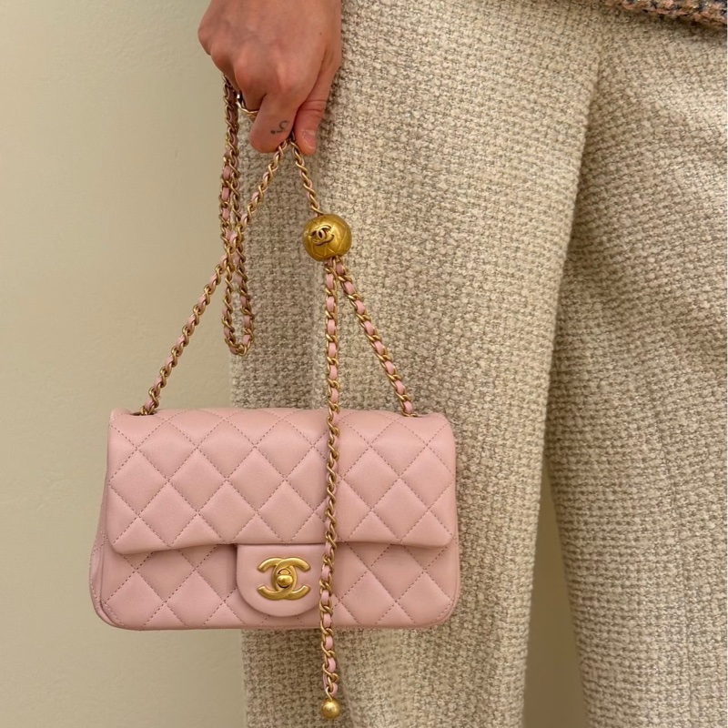 CHANEL香奈兒 🧥冷調玫瑰粉金球 CF大mini鏈條包 尺寸:20*13*7-1